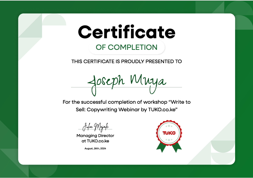 TUKO Copywriting certificate